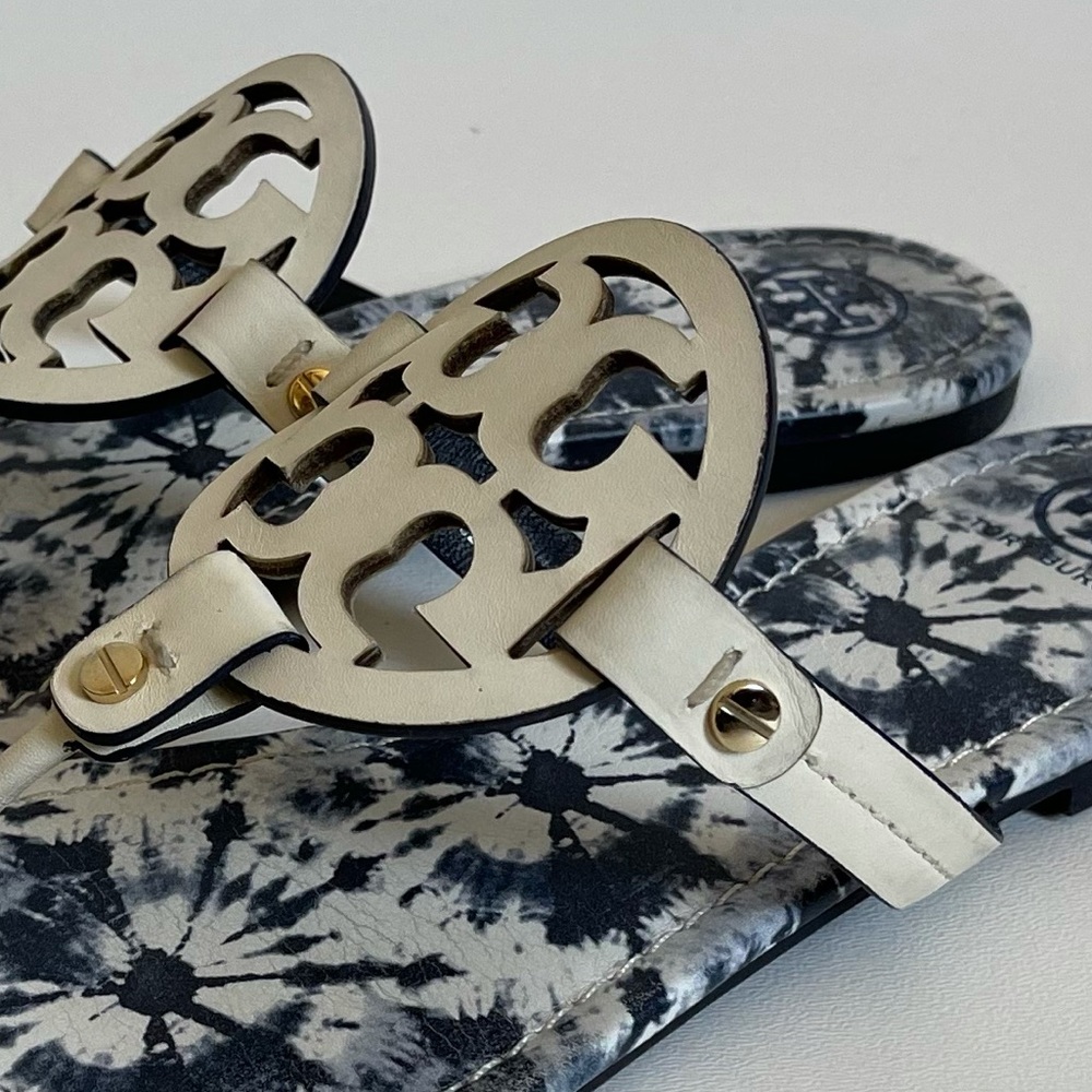 Tory Burch Miller Leather Tie Dye Flat Logo Sandal - Picture 4 of 9